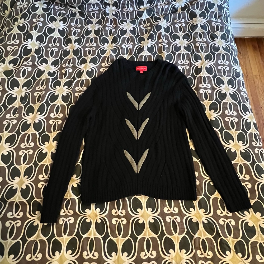 Emanuel Ungaro Black V-Neck Sweater with Gray Details